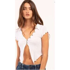Urban Outfitters BDG Top Lettuce Trim Collared Sheer Blouse Button Size S